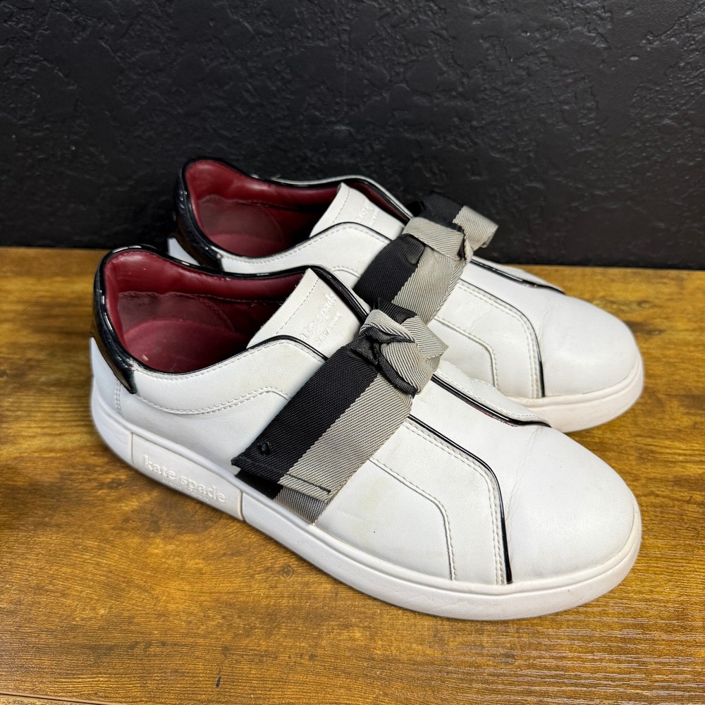 Kate Spade Lexi‎ C23/146 White Leather Grosgrain Bow Sneakers Womens 9B